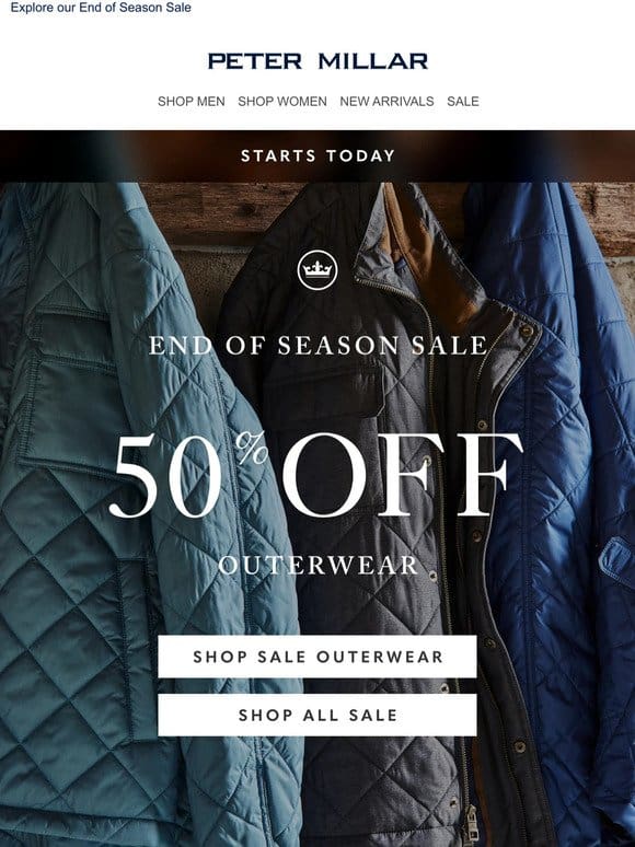 50% Off Select Outerwear Starts Today