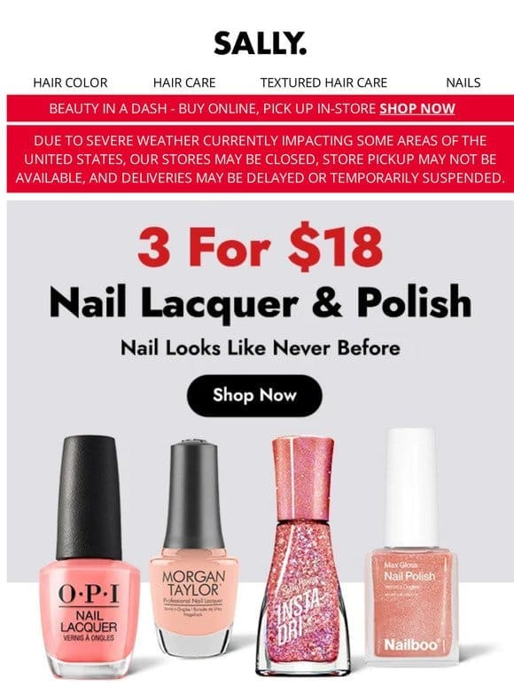 $6 Nail Lacquer When You Buy 3! Includes OPI， Nailboo， & More