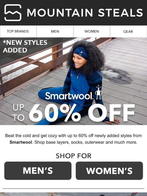 60% off Smartwool – with new styles added.
