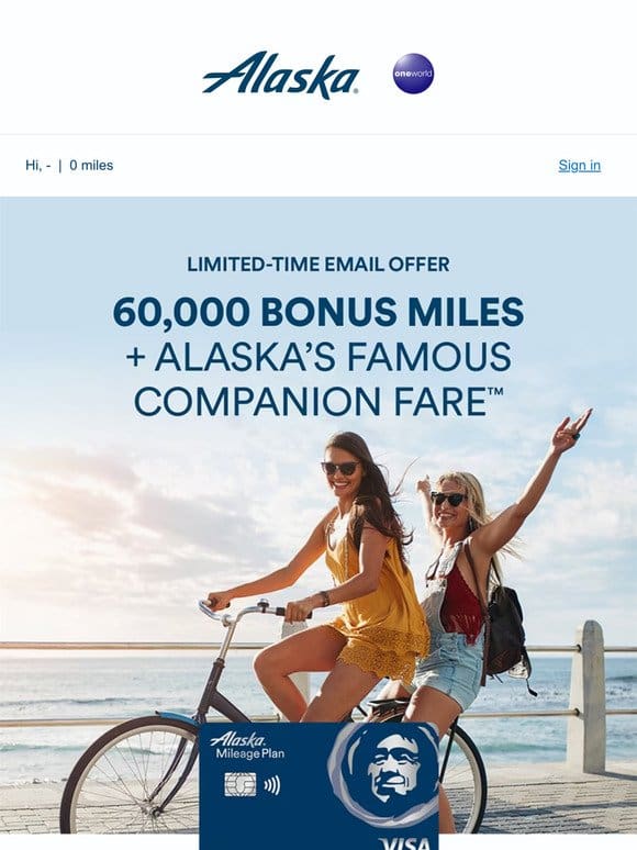 60，000 bonus mile offer for a holiday head start! Limited time only.