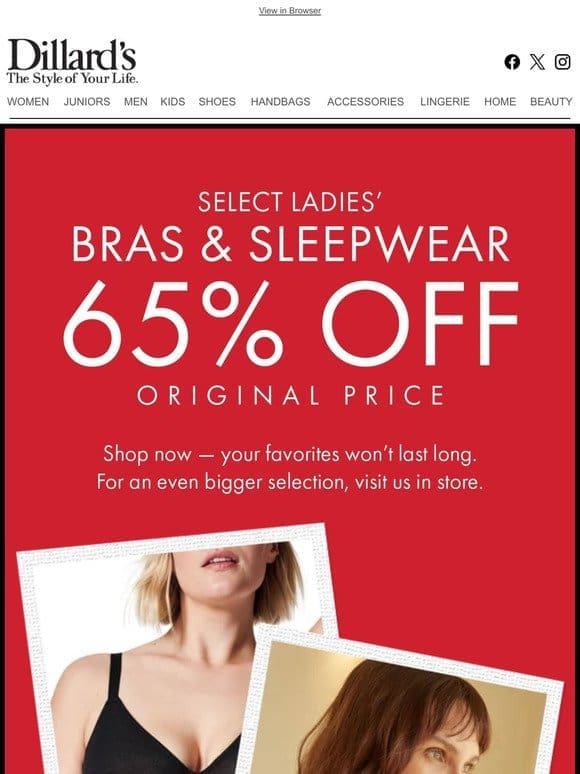 65% Off Select Bras & Sleepwear