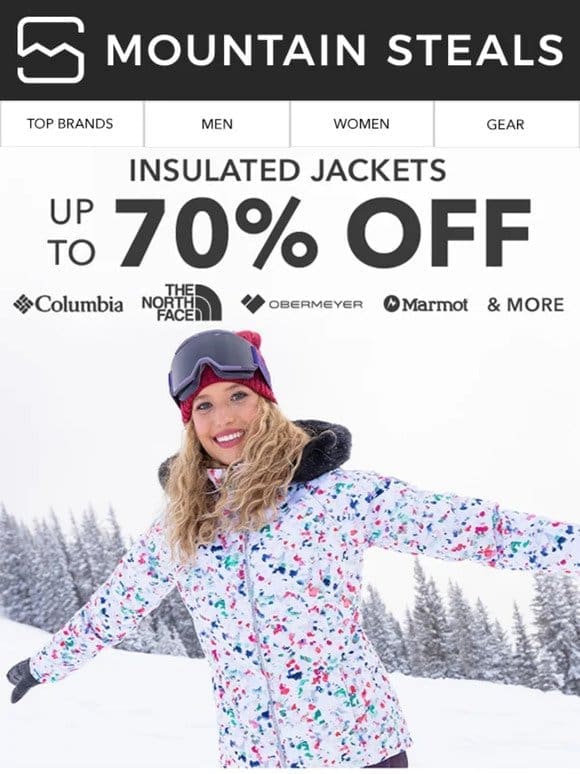 70% off Jackets – The North Face， Obermeyer， Marmot & more