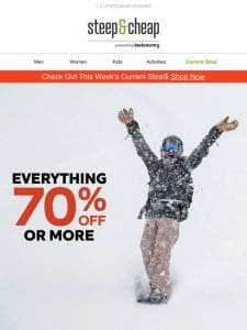 70% off or more: puffies， skiwear， footwear & more