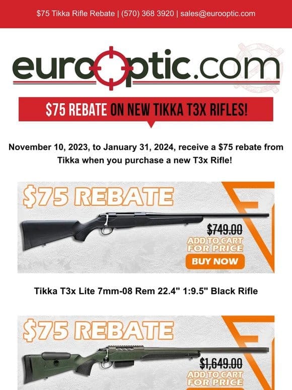 $75 Rebate on New Tikka T3x Rifles!