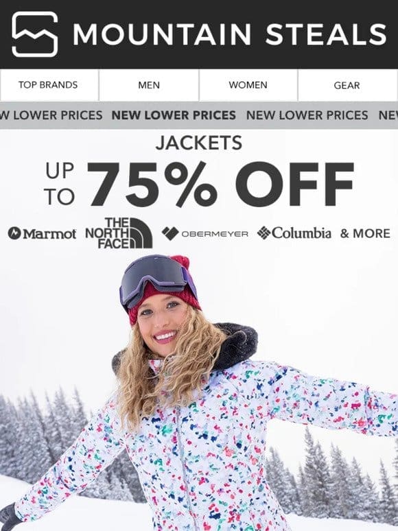 75% off Jackets   The North Face， Marmot， Obermeyer & more