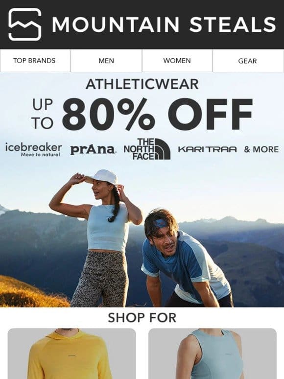 80% off Athleticwear – Icebreaker， prAna， The North Face & more