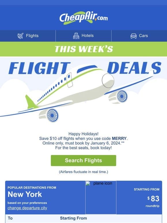 $83 Roundtrip from New York