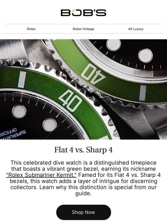 A Closer Look at Rolex Submariner Kermit’s Flat 4 vs. Sharp 4 Bezels.