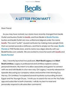 A letter from Matt Beall， CEO of Bealls， Inc.​