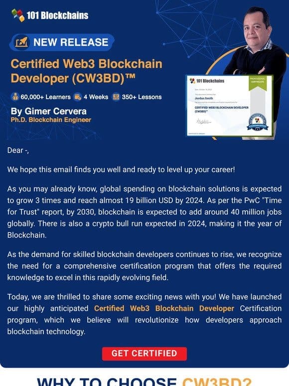 [ANNOUNCEMENT] Certified Web3 Blockchain Developer (CW3BD)™ Certification Launched