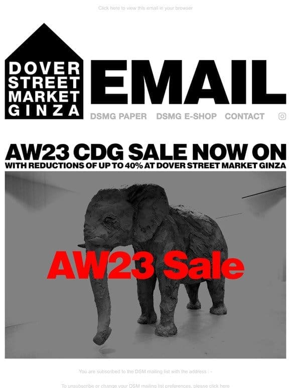 AW23 CDG Sale now on with reductions of up to 40% at Dover Street Market Ginza