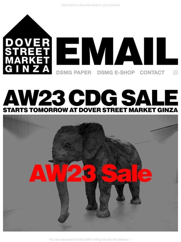 AW23 CDG Sale starts tomorrow at Dover Street Market Ginza