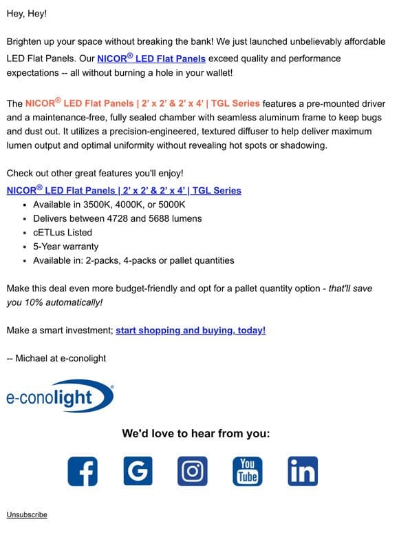 Affordable Illumination | NICOR® LED Flat Panels