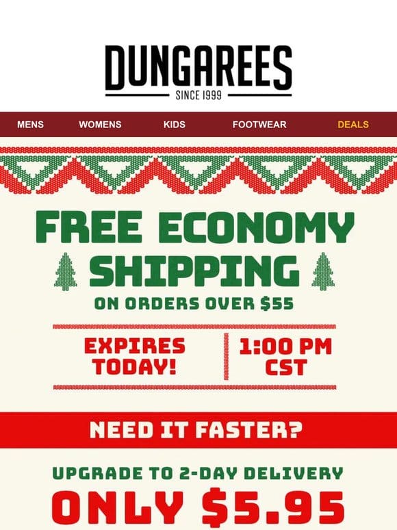Alert: Free Christmas Delivery Expires at 1 pm CST