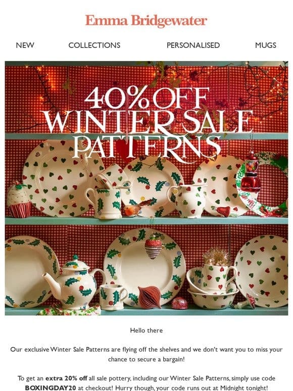 An EXTRA 20% off our exclusive Winter Sale Patterns