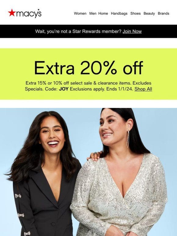 An extra 20% off glittering ’fits for the New Year