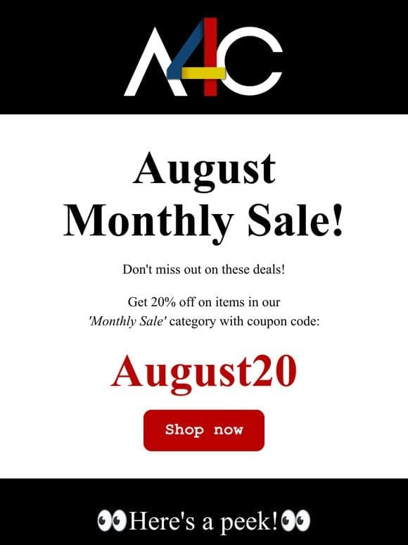 August Monthly Sale!
