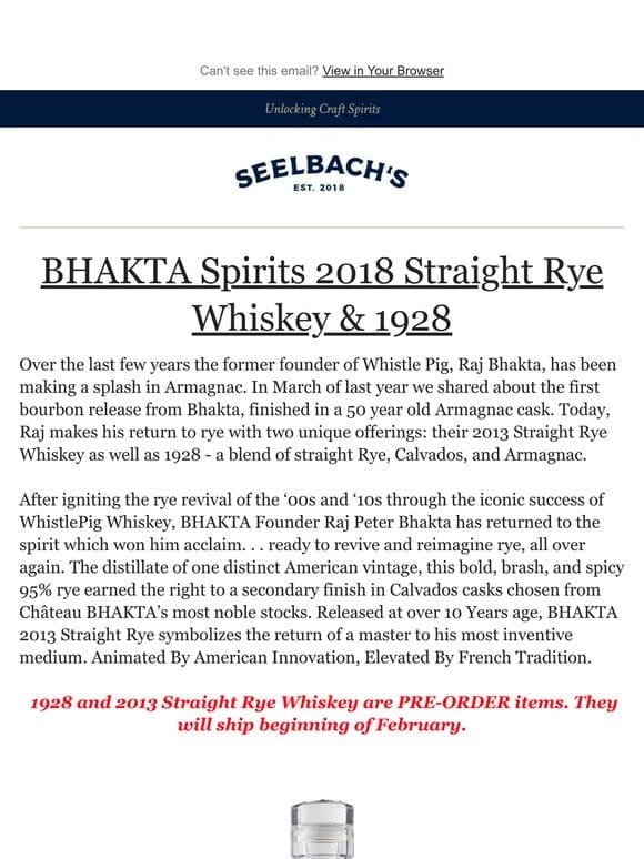 BHAKTA Spirits 2013 Straight Rye & 1928