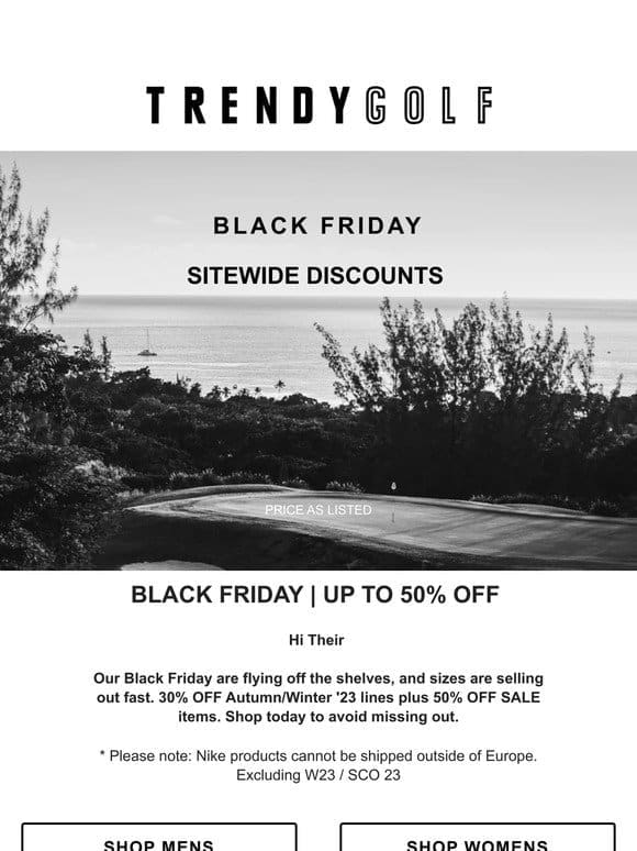 BLACK FRIDAY. SAVINGS. | UP TO 50% OFF