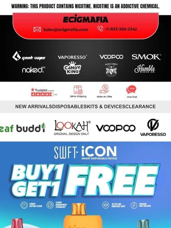 BOGO Alert : SWFT Icon Smart Disposable 7500 Puffs – Buy 1 Get 1 FREE!