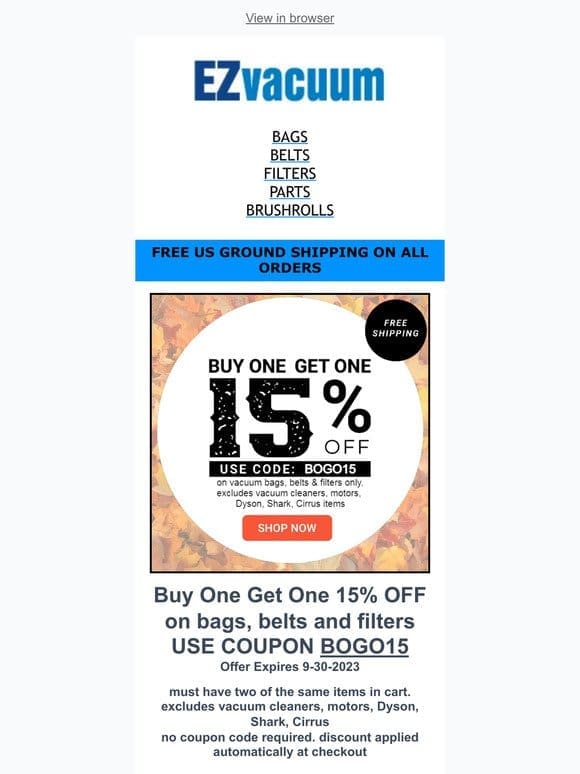 BOGO SALE on Vacuum Bags. Save Money Now !