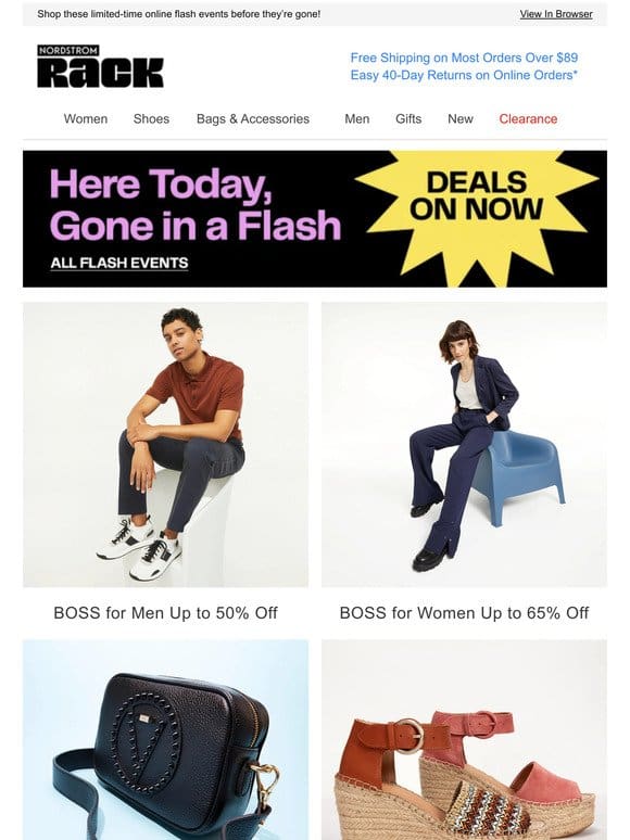 BOSS for Men Up to 50% Off + Women’s Up to 65% Off | VALENTINO BY MARIO VALENTINO Shoes & Accessories | And More!