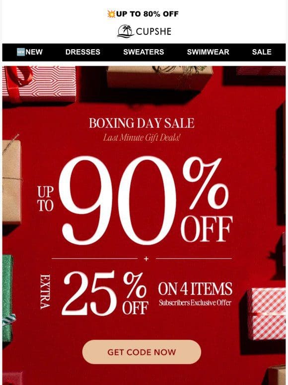 BOXING DAY SALE STARTS NOW: UP TO 90% OFF & Extra 25%