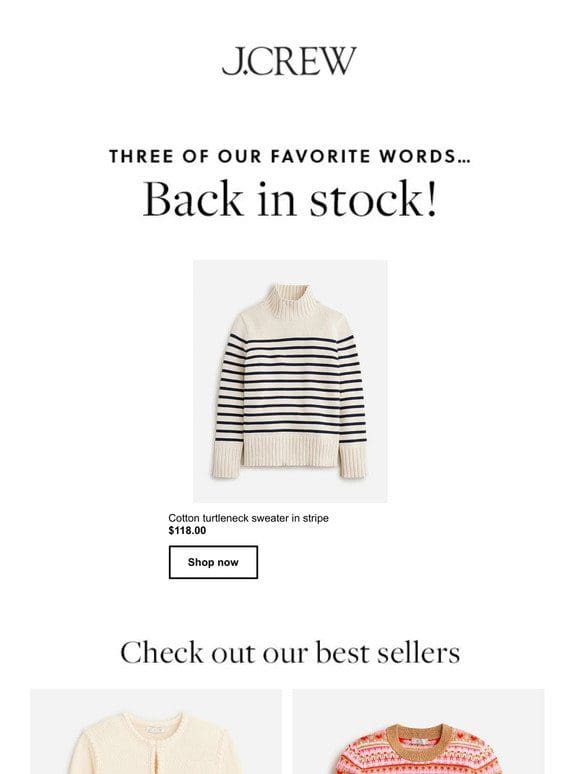 Back in stock! The Cotton turtleneck sweater in stripe.