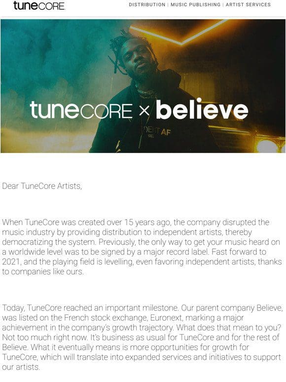 Big News for TuneCore – A Message from TuneCore Leadership
