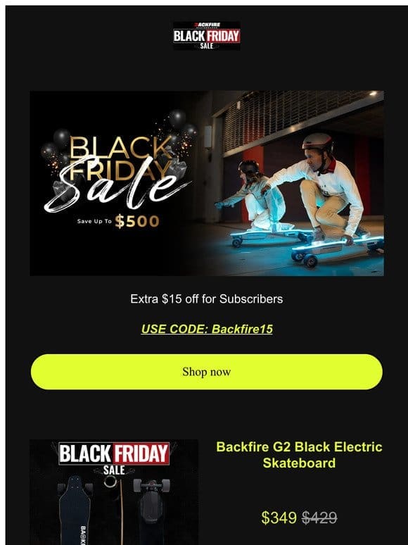 Black Friday Deal: Up to $500 off on Backfire Electric Skateboards