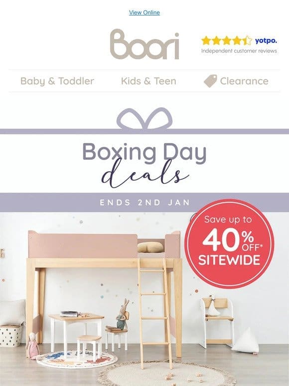 Boxing Day Frenzy | Save up to 40% off*