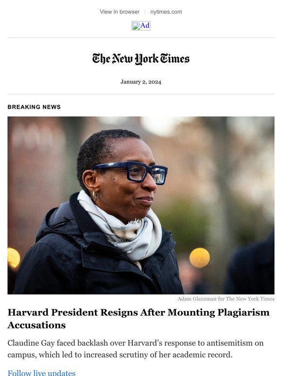 Breaking news: Harvard president resigns after mounting plagiarism accusations