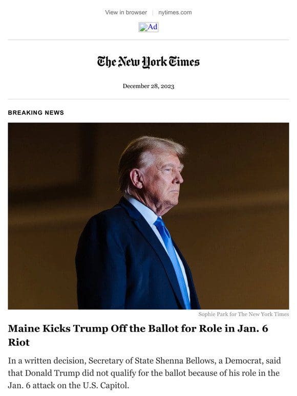 Breaking news: Maine kicks Trump off the ballot for role in Jan. 6 riot