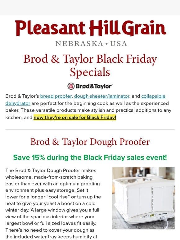 Brod & Taylor Black Friday Specials Begin! — PHG Newsletter