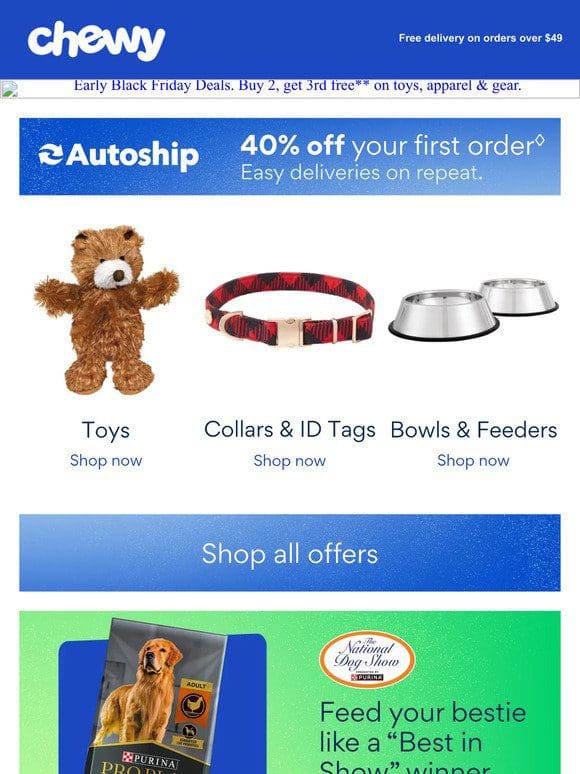 Buy 2， get 3rd free on stuff your pet needs