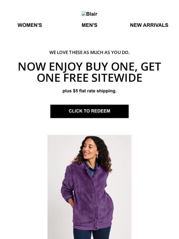 Buy One， Get one Free Sitewide， Courtesy of Blair