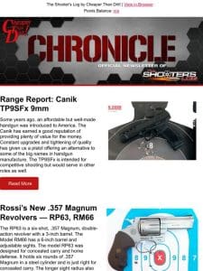 Canik TP9SFx Range Report， Rossi’s New .357 Mag. Revolvers， Cold Weather Carry and More