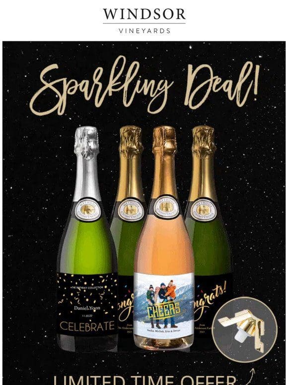 Champagne stopper included with 4+ bottles of sparkling wine! ✨