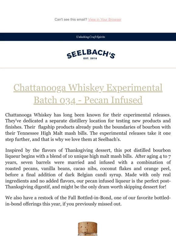 Chattanooga Experimental Batch 034: Pecan Infused Bourbon Liquor