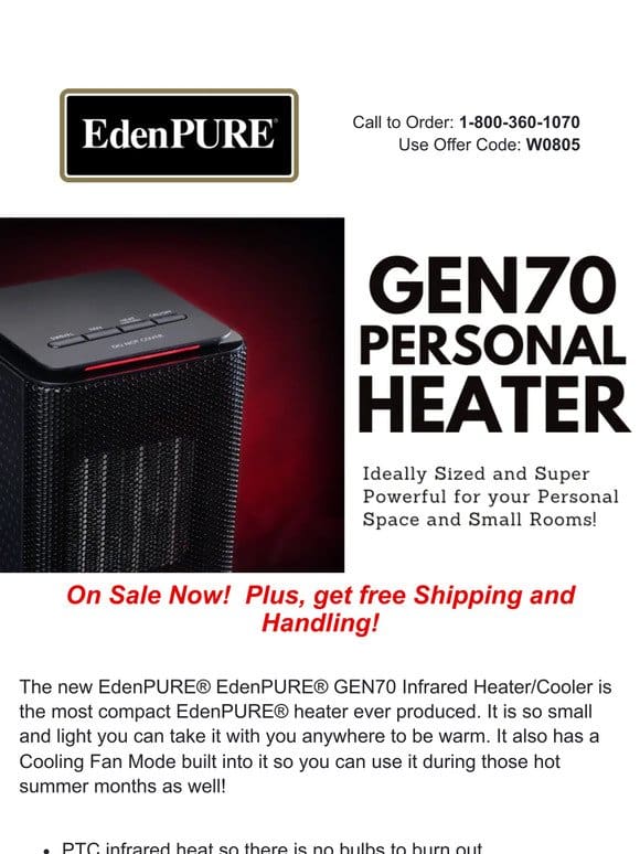 Claim EdenPURE GEN70 Heater as low as $99!