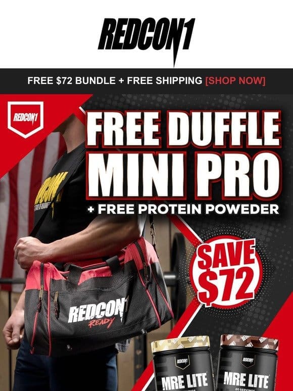 Claim your free MRE Lite Protein Powder & Mini Duffle Bag