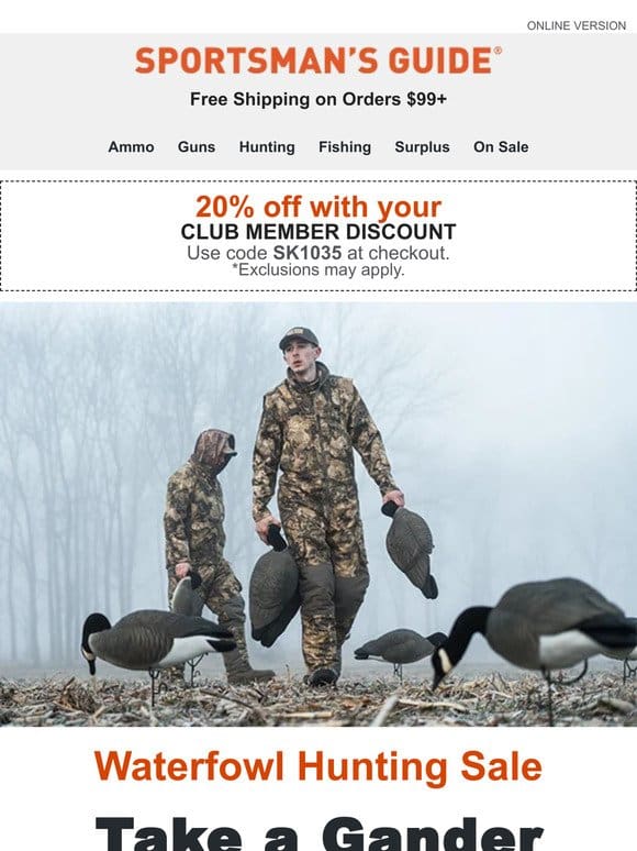 Club Double Discount | Waterfowl Hunting Sale