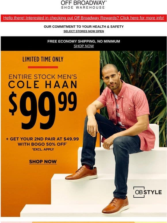 Cole Haan for men at $99.99