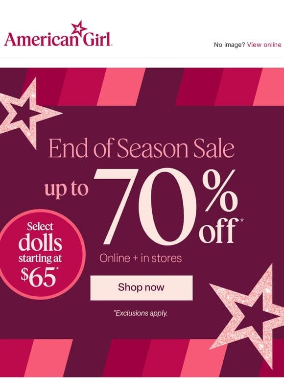Counting down: 70% off faves + dolls starting at $65