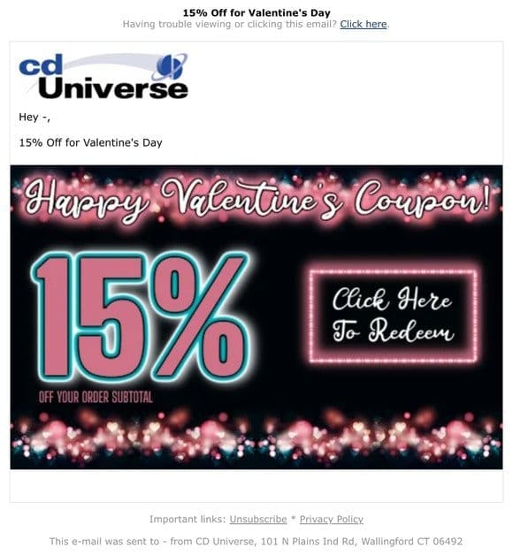 Coupon inside! 15% off at CD Universe. Expires February 1st.