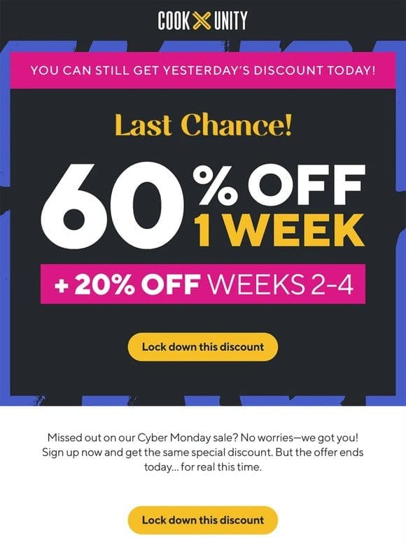 Cyber Monday Extended! 60% off chef-made meals