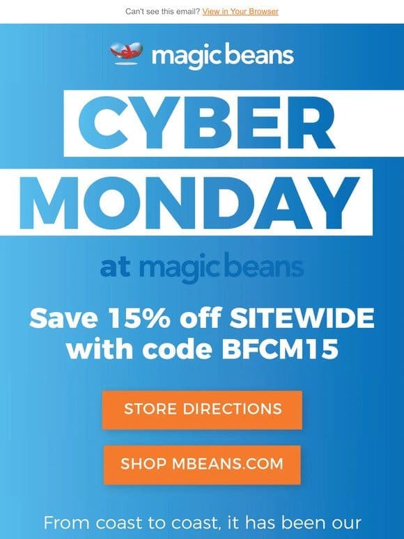Cyber Monday at Magic Beans