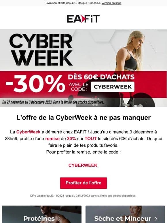 CyberWeek : -30% sur tout le site