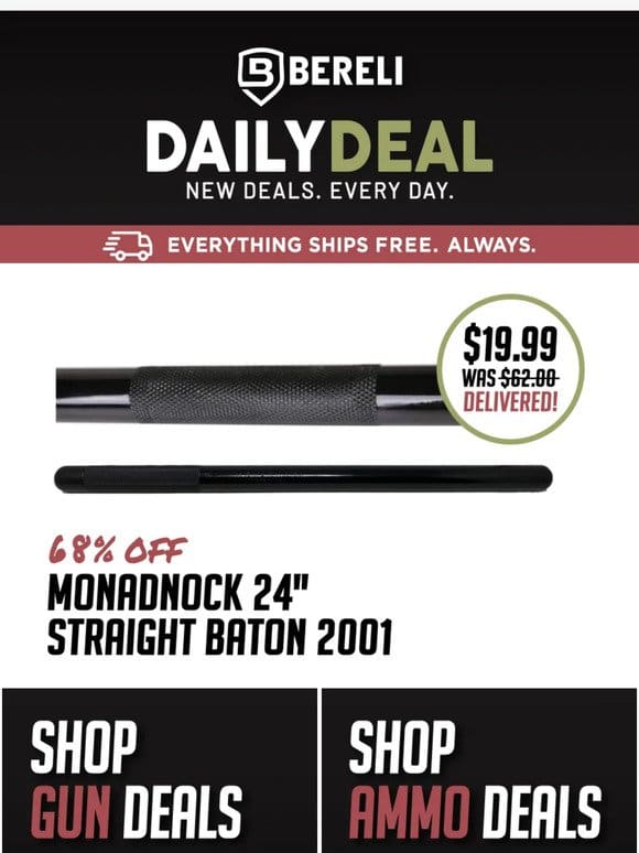 Daily Deal   68% Off Monadnock 24″ Straight Baton， $19.99 Delivered!