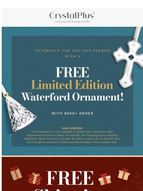 Deck the Halls with Free Shipping on All Ornaments or a Free Waterford Ornament Gift!